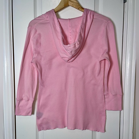 Vintage Y2K Ralph Lauren Polo Jeans Co Pink Hooded Henley 3/4 Sleeve Sz Medium - Picture 2 of 5